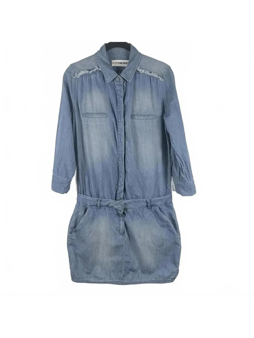 Etienne Marcel Jackie Denim Mini Dress Snap Button Chambray Blue Women's Small - Picture 3 of 9